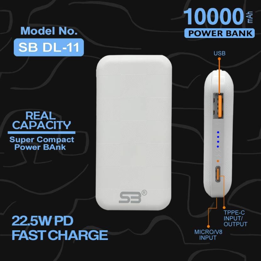 SB 10000 mAh 22.5 W Slim Pocket Size Power Bank (White)
