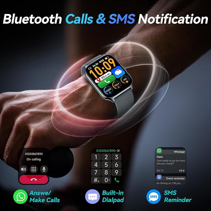 SB Btalk1 Silver Smart Watch for Men Women, Boys Girls Sports Watch Activity Tracker Health Monitor, IP68 Waterproof, Bluttooth Calling Smartwatches for Android/iOS, 2.01" HD Display