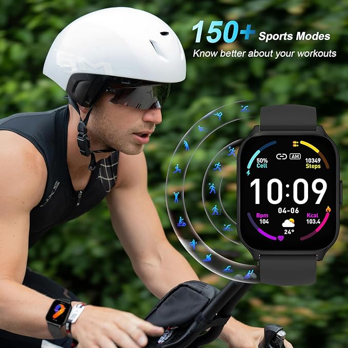 SB Btalk1 Silver Smart Watch for Men Women, Boys Girls Sports Watch Activity Tracker Health Monitor, IP68 Waterproof, Bluttooth Calling Smartwatches for Android/iOS, 2.01" HD Display
