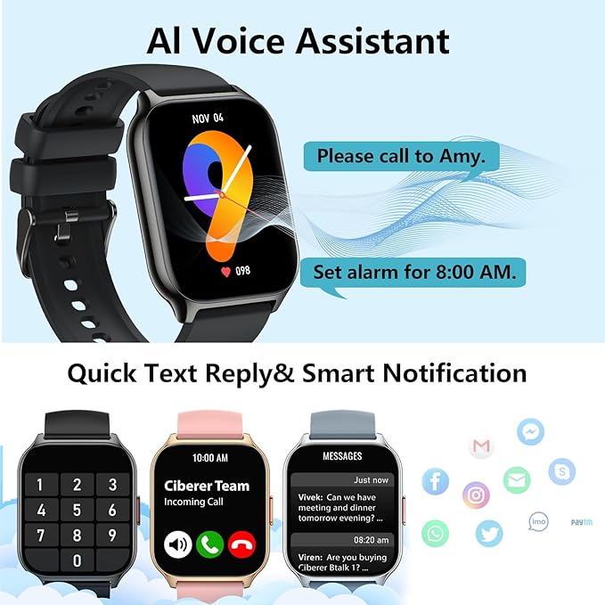 SB Btalk1 Silver Smart Watch for Men Women, Boys Girls Sports Watch Activity Tracker Health Monitor, IP68 Waterproof, Bluttooth Calling Smartwatches for Android/iOS, 2.01" HD Display