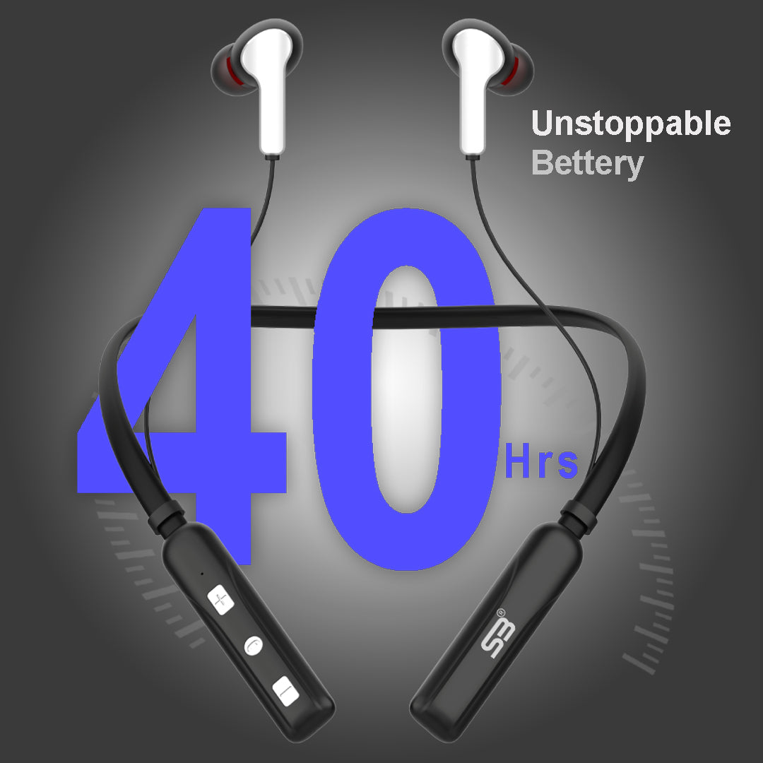 SB wireless SB55 neckband, 40Hrs playback IPX5 Water Resistant Magnetic Earbud Bluetooth Headset (Black, In the Ear)
