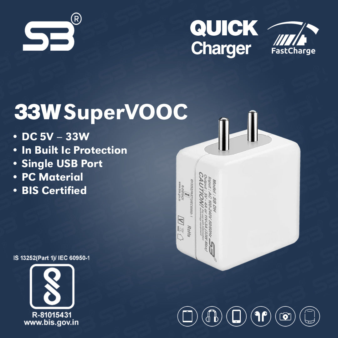 SB 33 W SuperVOOC compatible 4A Mobile Charger with Detachable Cable