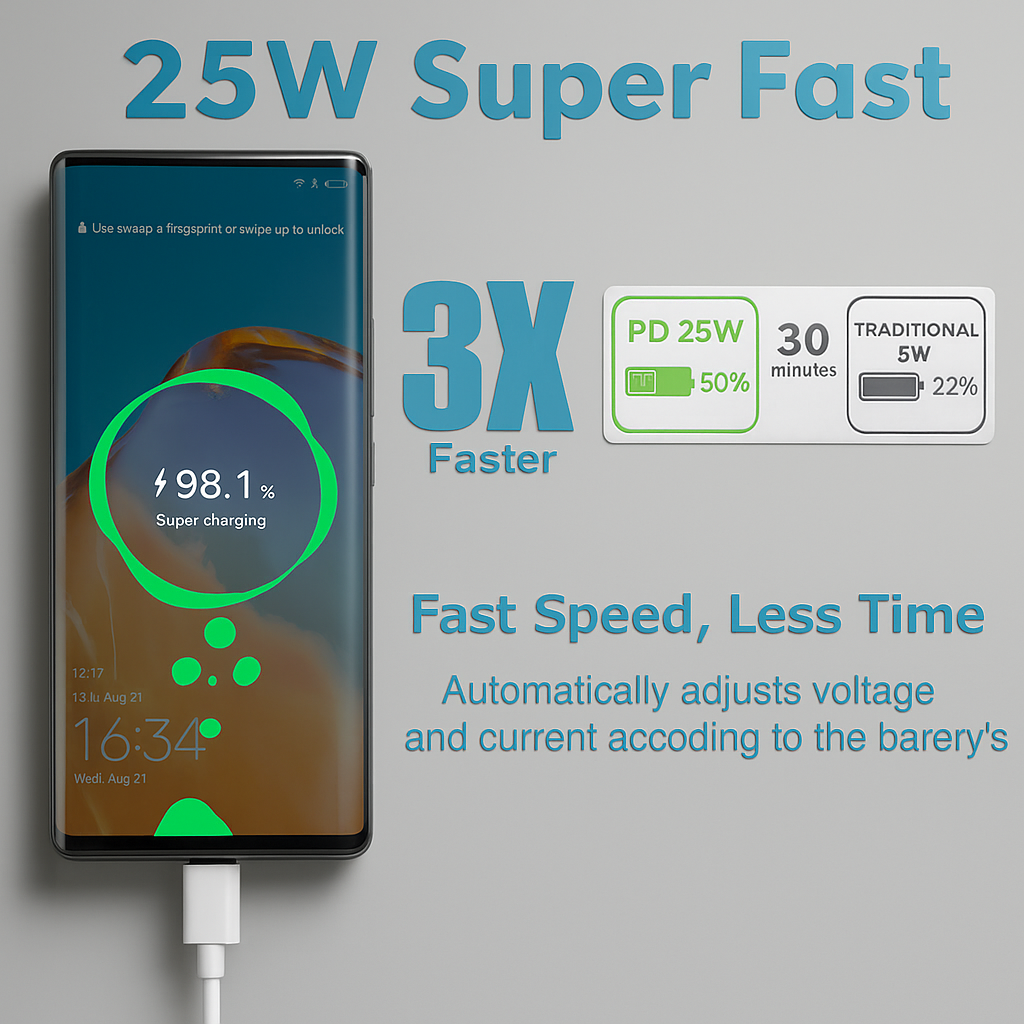 25W PD Charger | Super Fast Type-C Adapter (Only Adaptor)