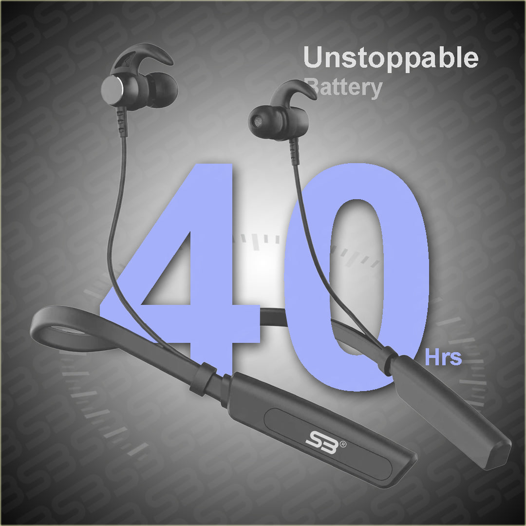 SB wireless Rich Bass neckband, 40Hrs playback IPX5 Water Resistant Magnetic Earbud Bluetooth Headset (Black, In the Ear)