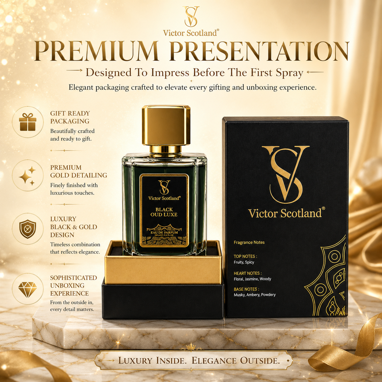 Black OUD Luxe Eau De Parfum for Men | Long Lasting Luxury Oud Perfume Eau de Parfum - 100 ml