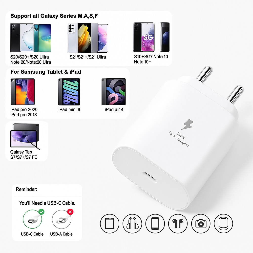25W PD Charger | Super Fast Type-C Adapter (Only Adaptor)