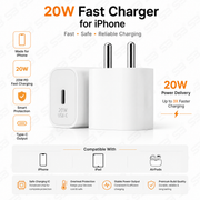 SB 20W USB-C Fast Charger for iPhone, Power Delivery Wall Adapter, Type-C PD Charging Adapter Compatible with iPhone 14, 13, 12, 11, XR, iPad & AirPods