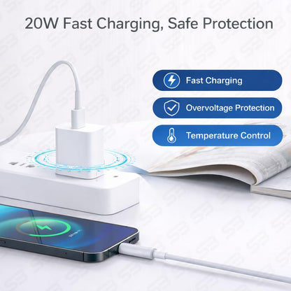 SB 20W USB-C Fast Charger for iPhone, Power Delivery Wall Adapter, Type-C PD Charging Adapter Compatible with iPhone 14, 13, 12, 11, XR, iPad & AirPods
