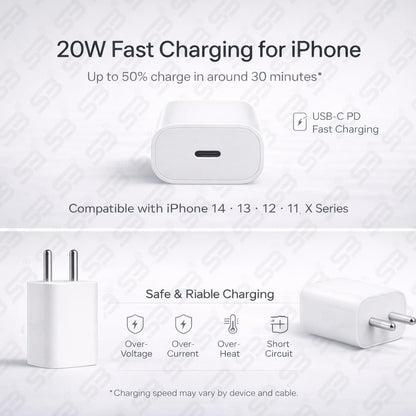 SB 20W USB-C Fast Charger for iPhone, Power Delivery Wall Adapter, Type-C PD Charging Adapter Compatible with iPhone 14, 13, 12, 11, XR, iPad & AirPods